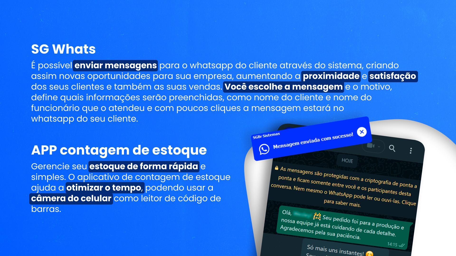 Recursos de WhatsApp e contagem de estoque